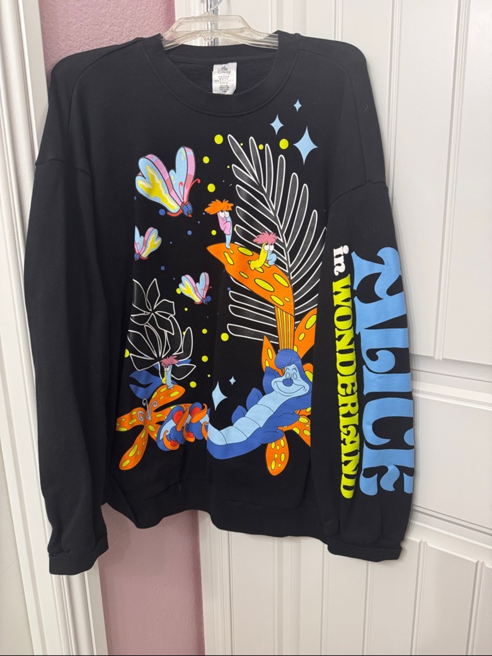 Disney Black Alice in Wonderland Neon Caterpillar Graphic Crewneck